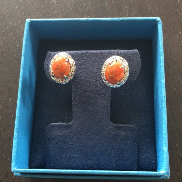 Jewelry - .925 sterling silver Orange gemstone earrings